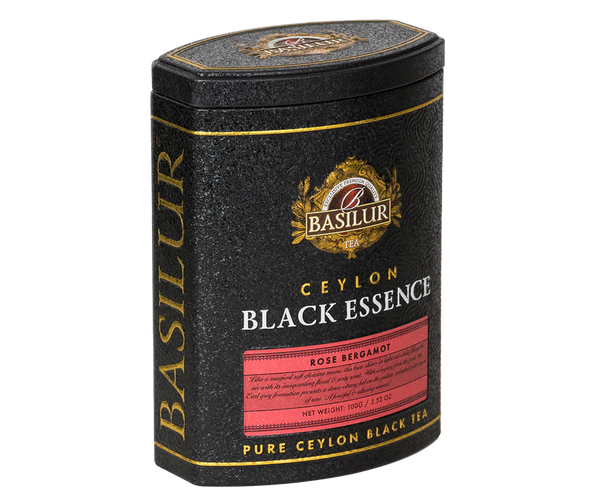 Lata Basilur Té negro Black essence rosa bergamota 75 Grs