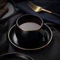 Taza negra elegante con plato con borde dorado 280ml ERV