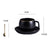 Taza negra elegante con plato con borde dorado 280ml ERV