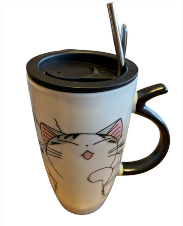 Mug Gato con Cuchara y Bombilla