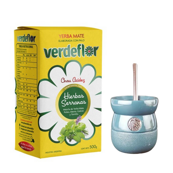 Pack Yerba Mate Verdeflor Hierbas Serranas con Matero Zaino